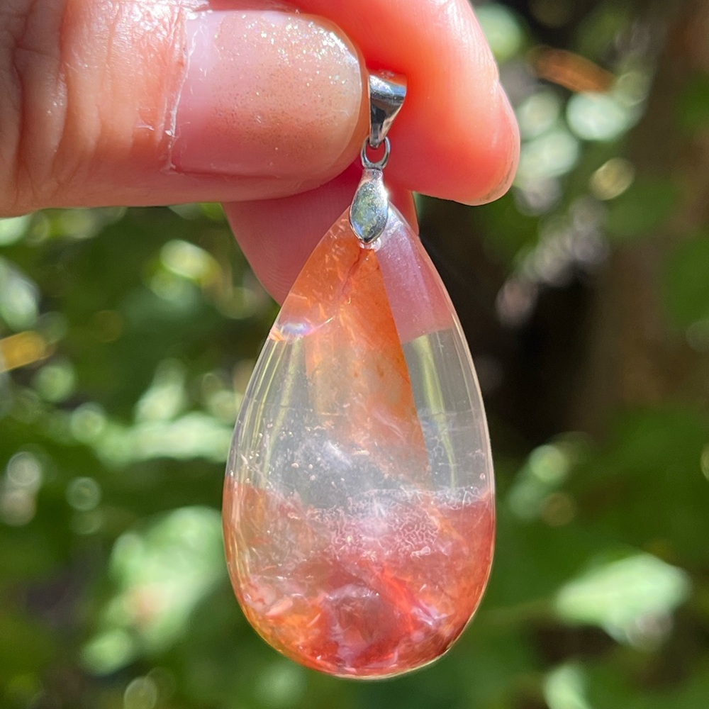 Sterling silver 925 stamped fire quartz pendant 1706‎
